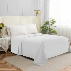 Premium Hotel Quality 1-Piece Flat Sheet, Luxury & Softest 1500 Thread Count Egyptian Quality Bedding, Wrinkle Stain and Fade Resistant, Queen, White