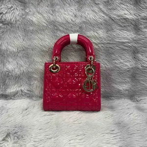 Pre-owned Dior Leather Tote Bags Christian Patent Cannage Mini Lady Red handle bag xiaotang20260308026