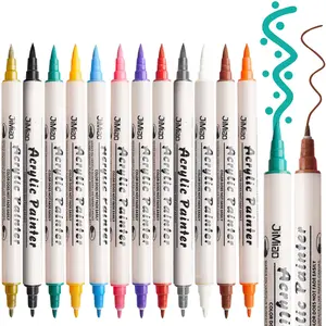 12pcs TBC The Crafts 24 color Dual Tip Acrylic Paint Markers, Non-Toxic, Odorless Dual Tip Markers with Fine & Broad Tips, Professional-Grade Paint for DIY Crafts, for paper, Pottery, Glass, Fabric, Wood, Metal, - Portable