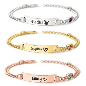 Stainless Steel Heart Star Birthstone Bracelet, Custom Name & Curved Tag Engraving, Elegant Minimalist Bangle, Trendy Jewelry & Perfect Holiday Birthday Gift for Women