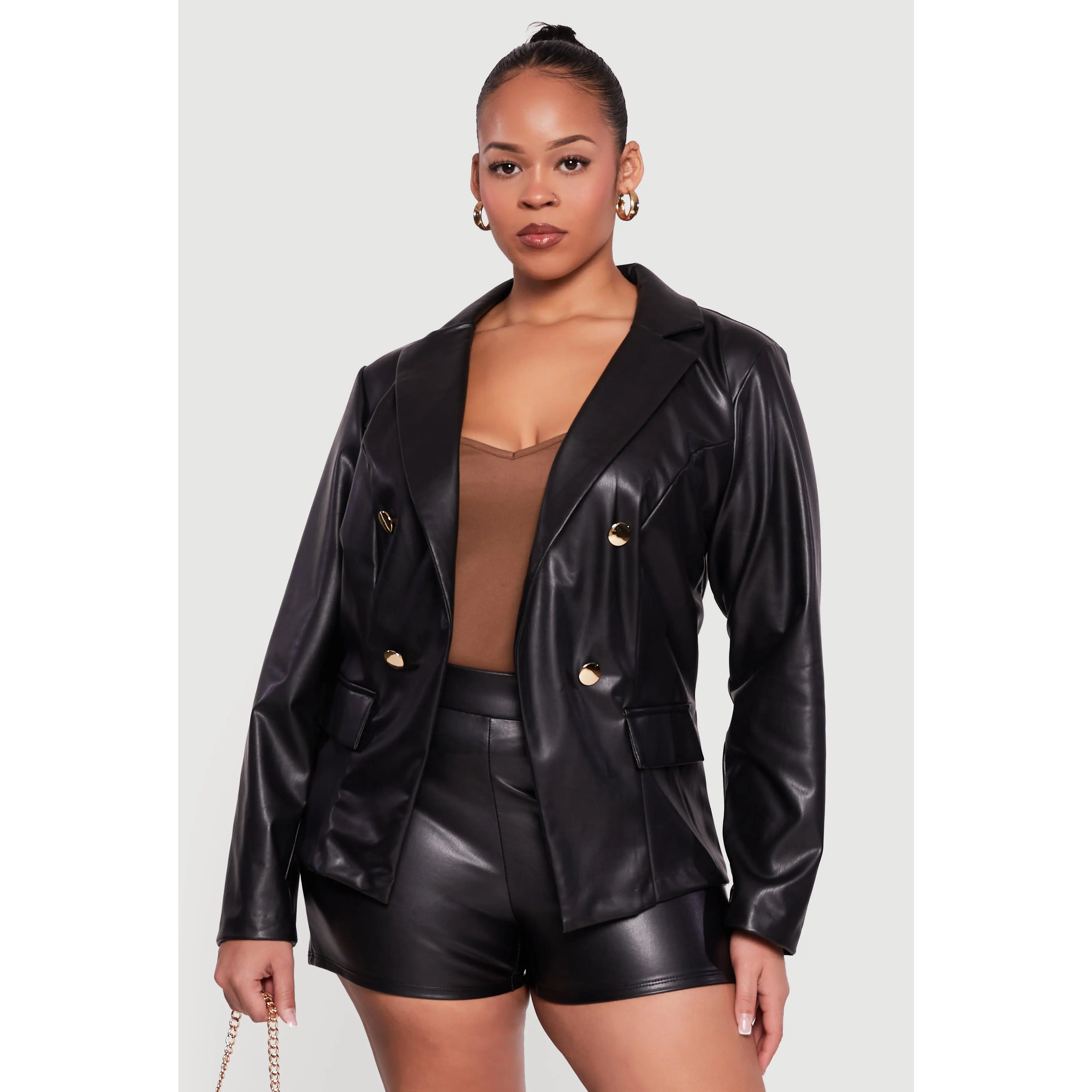 Plus Size Faux Leather Blazer