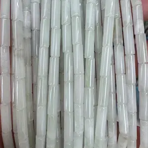 4x13mm approx 28pcs Best-selling 4x13mm delicate natural white light white jade long tube round loose beads, arranged in an artistic and loosely spaced manner to create a dazzling visual hierarchy.Selected high-end light luxury materials, precisely cut t