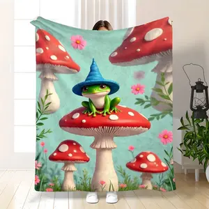 15-pound weighted flannel anti-anxiety blanket - all-season heavy soft comfort blanket, featuring red mushroom and frog patterns and green leaf designs, 250-300gsm heavy fabric, suitable for adults, sensory comfort blanket, weighted blanket, bed blanket,