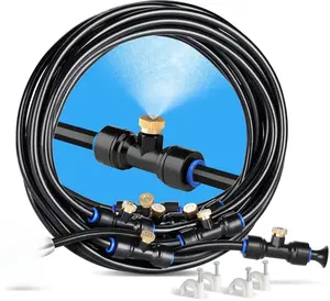 Misting Cooling System, 26FT (8M) Misting Line + 7 Brass Mist Nozzles + Brass Adapter(3/4") Outdoor Mister for Patio Backyard Garden Greenhouse