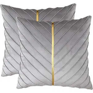 2pcs Luxury Velvet Pillow Cover with Gold Strip & Diagonal Pleats  Elegant Sofa Cushion Case for Modern Home Decor Accessories