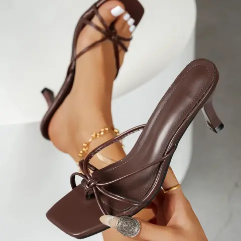 Women's Fashionable Solid Color Stiletto Heeled Sandals, Elegant Classy Sandals, Elegant Square Toe High Heel Sandals for Party, Banquet, Exquisite Heels for Women Rubber Open Toe Shoes, Evening Footwear