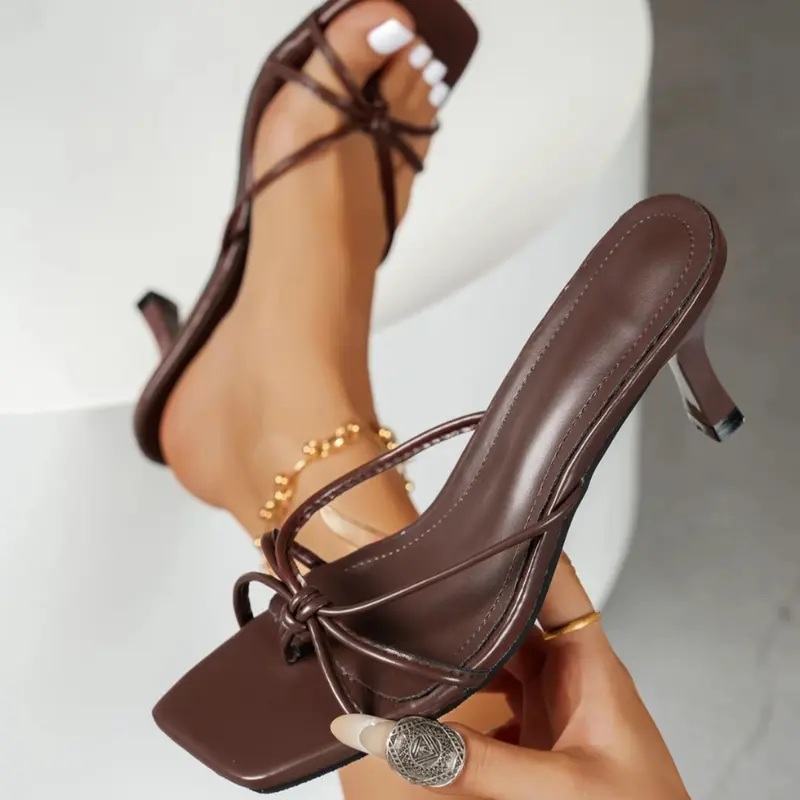 Women's Fashionable Solid Color Stiletto Heeled Sandals, Elegant Classy Sandals, Elegant Square Toe High Heel Sandals for Party, Banquet, Exquisite Heels for Women Rubber Open Toe Shoes, Evening Footwear