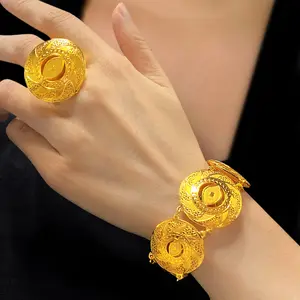 Gold Plating Luxury Bracelet Ring Set Exaggerated Wedding Jewelry