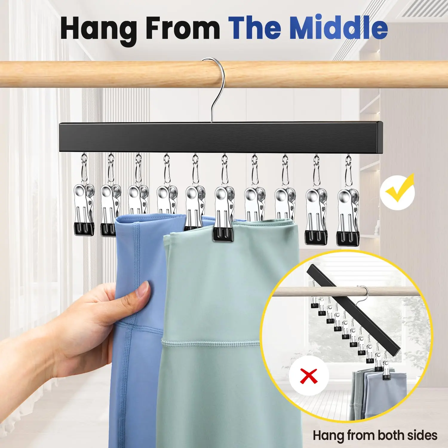 Legging Organizer for Closet, Pants Hangers with 12 Clips Holds, 360° Rotating Space Saving Hanging Clothes Organizer for Closet Organizers and Storage 1/2 Pcs