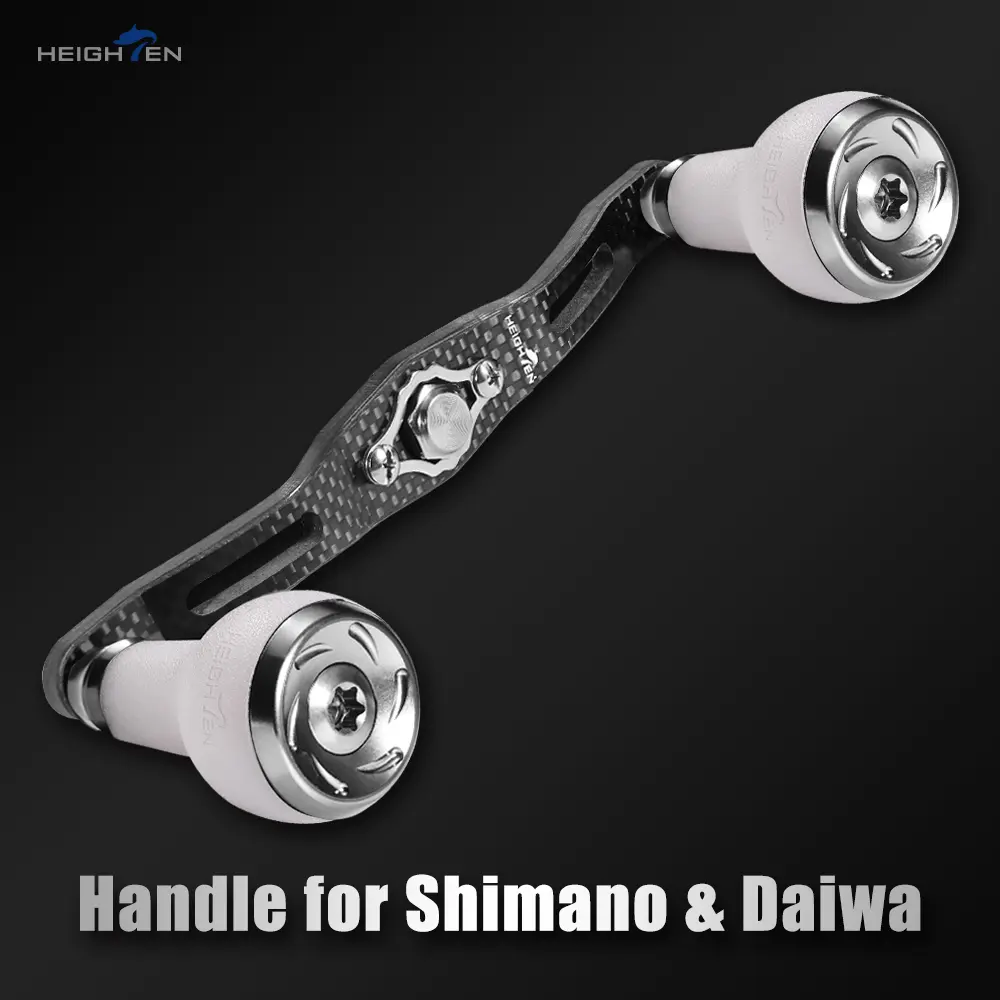 HEIGHTEN Carbon Fiber Power Handle 110mm 120mm 130mm with UV Photochromic Color Changing Non-Slip TPE Knob for Shimano Daiwa Abu Garcia Baitcasting Reels Replacement Handle