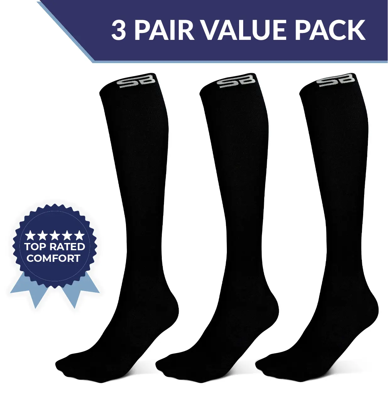 SB SOX 3-Pair Knee High Sports Socks for Men & Women - Best Socks for All Day Wear, Running, Athletic, & Travel