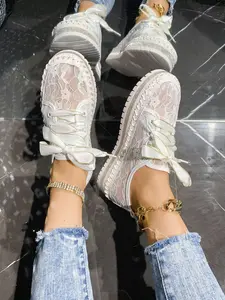Women's Lace Thick Sole Sneakers, Breathable Mesh Platform Shoes, Soft Bottom Laced Casual Single Shoe, Spring Summer New Multi-Color Large Size Available
