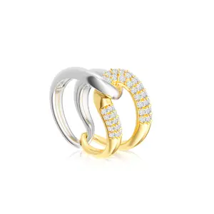 Tewiky Gold & Silver Interlocking Knot Ring – Double Row Zirconia & Smooth Band DesignFor Women Cubic Zirconia Stacking Jewelry For Valentine's Day gifts