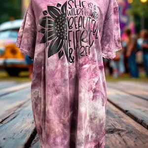 Xl Dusty purple tie dye shirt  Top Womenswear Lady Comfort Summer Tshirt Casual Crewneck Shortsleeve Cotton Round Neck Streetwear