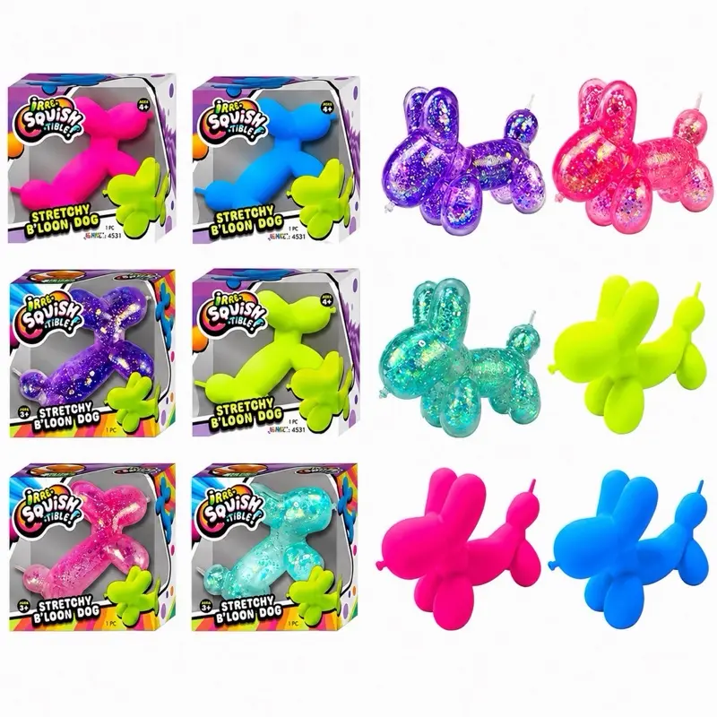 JA-RU Irre-Squish-Tible Stretchy B'loon Dog Sensory Fidget Squishy Stress Ball - Sparkly, Butter-Soft Squeeze, 5 Below Squishies, Durable Classroom Reward, Easter Basket Stuffer
