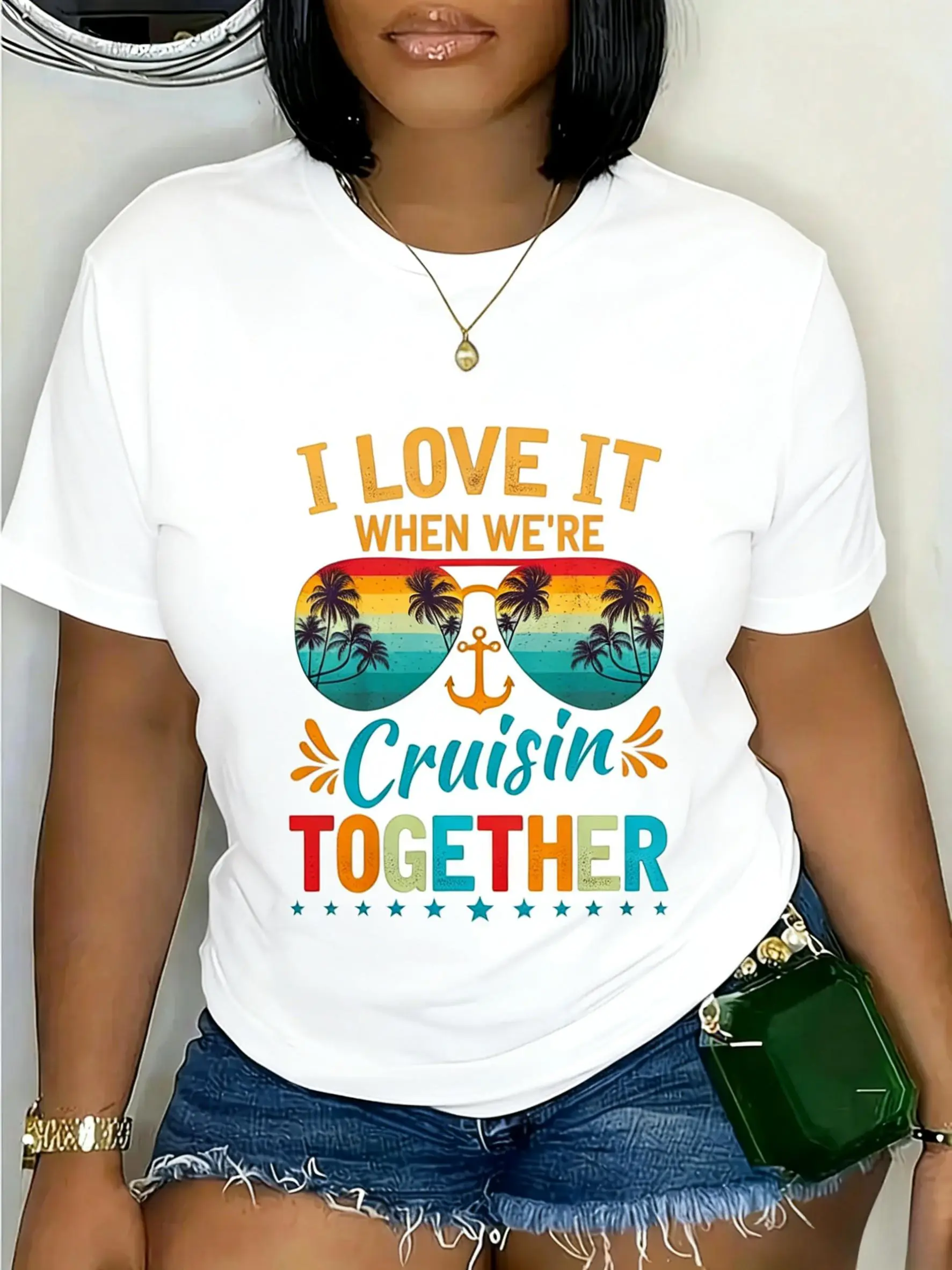 Women's 100% Cotton Short-Sleeve T-Shirt, Family Matching Apparel Top, 2026 Cruise Streetwear Outfits for Couples