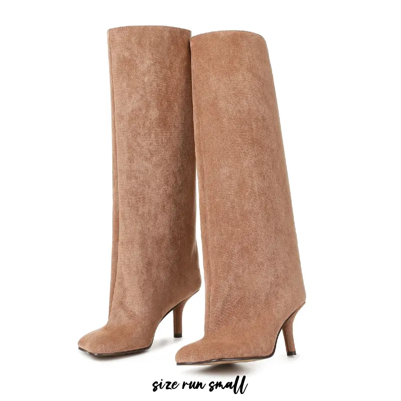 Women's Wide Calf Knee-High Stiletto Heels - Artificial Leather Plain Slip-On Pull-On Boots with Composite Sole, Over-Knee Riding Look, Elegant Fall Winter Casual Wear Statement Shoes for Women