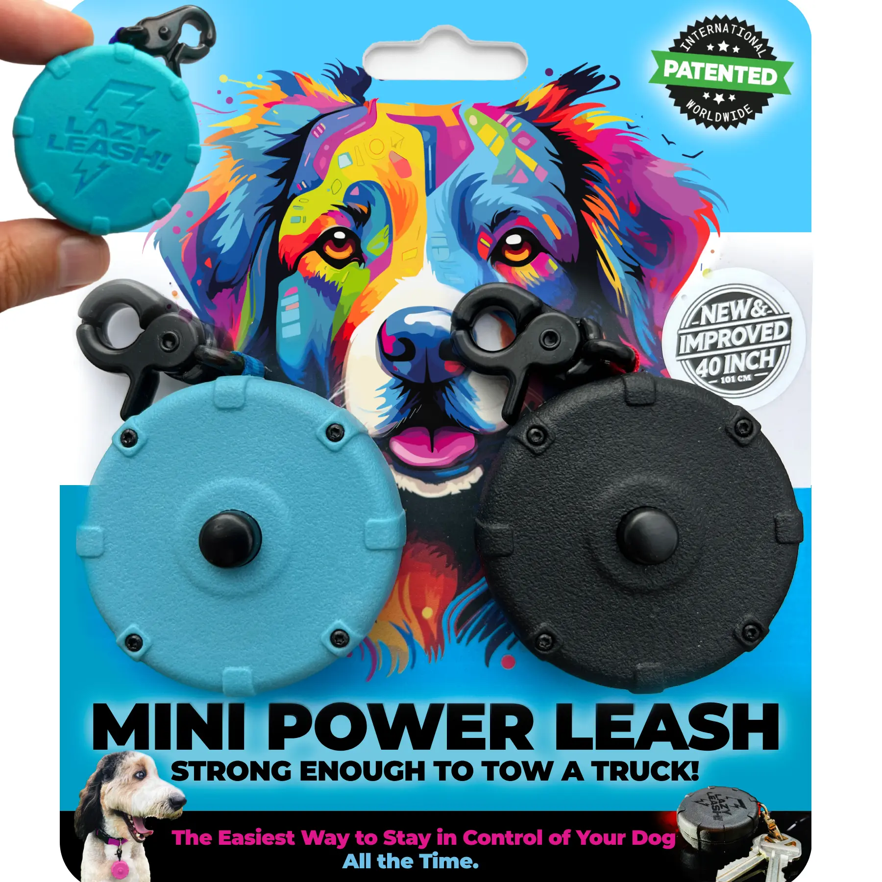 NEW & IMPROVED! Heavy-Duty Lightweight Safe & Easy Wearable Waterproof Adjustable Hands-Free Compact Durable Tactical Travel Keychain 2pc Set for Off-Leash Walking, Hiking, Training & Travel.