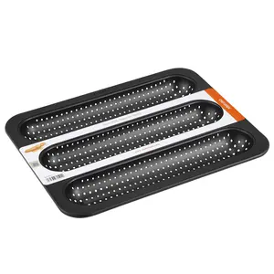 CHEFMADE Perforated Baguette Pan, Non-stick 3-slot French Bread Pan Baguette Baking Loaf Bakeware