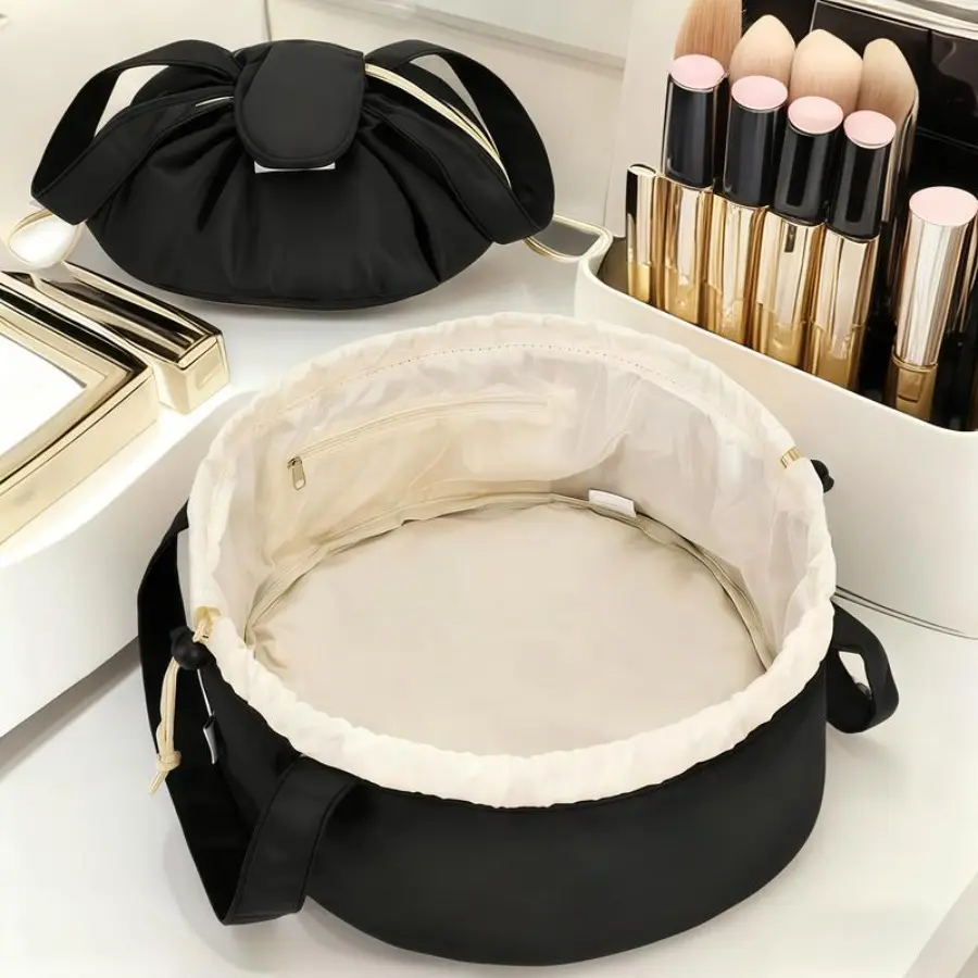 All in One Lazy Drawstring Waterproof Drawstring Makeup Bag with Large Capacity for Girls and Women Ideal for Home Business Trips Travel Organized Storage Hub Compact Design Stylish Durable drawstring purse.Christmas gift clear cosmetic everyday makeup,su