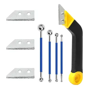 Tile Grout Saw Angled Grout Saw with 3 Pieces Extra Blades Replacement, Grout Removal Tool for Tile Cleaning, 4 Pieces Double Ball Ended Tiling Tool