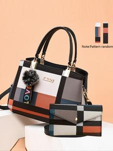 women's fashionable colorblock handbag & coin purse, casual versatile shoulder bag set for daily used, trendy all-match bag set for women & girls