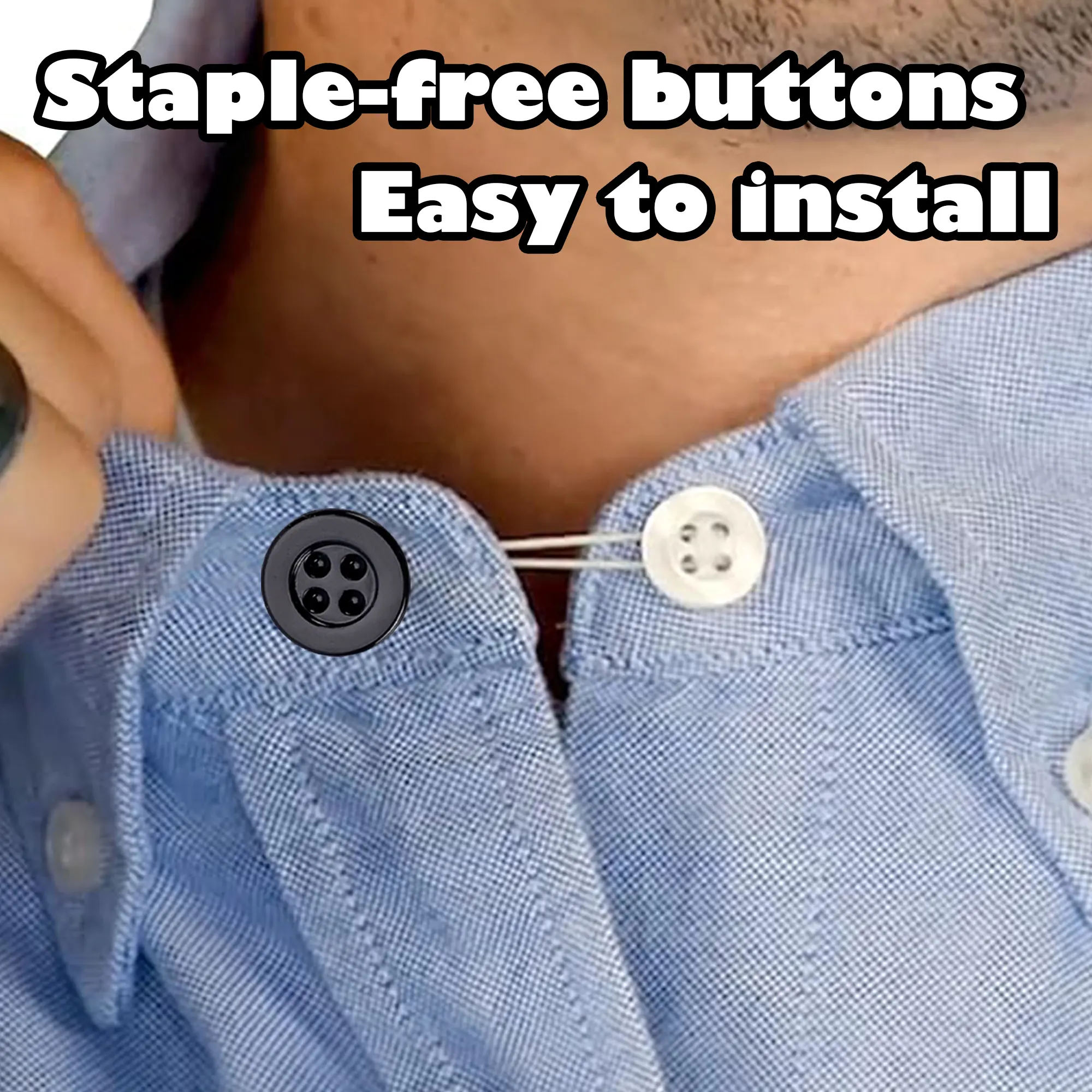 12 Counts Comfy Clothiers Unisex Comfy Deluxe Collar Extenders, Effortless to Attach and Use, Buttons Blend with Shirt Design, Expand Tight Neck for Comfort (White & Black Buttons)