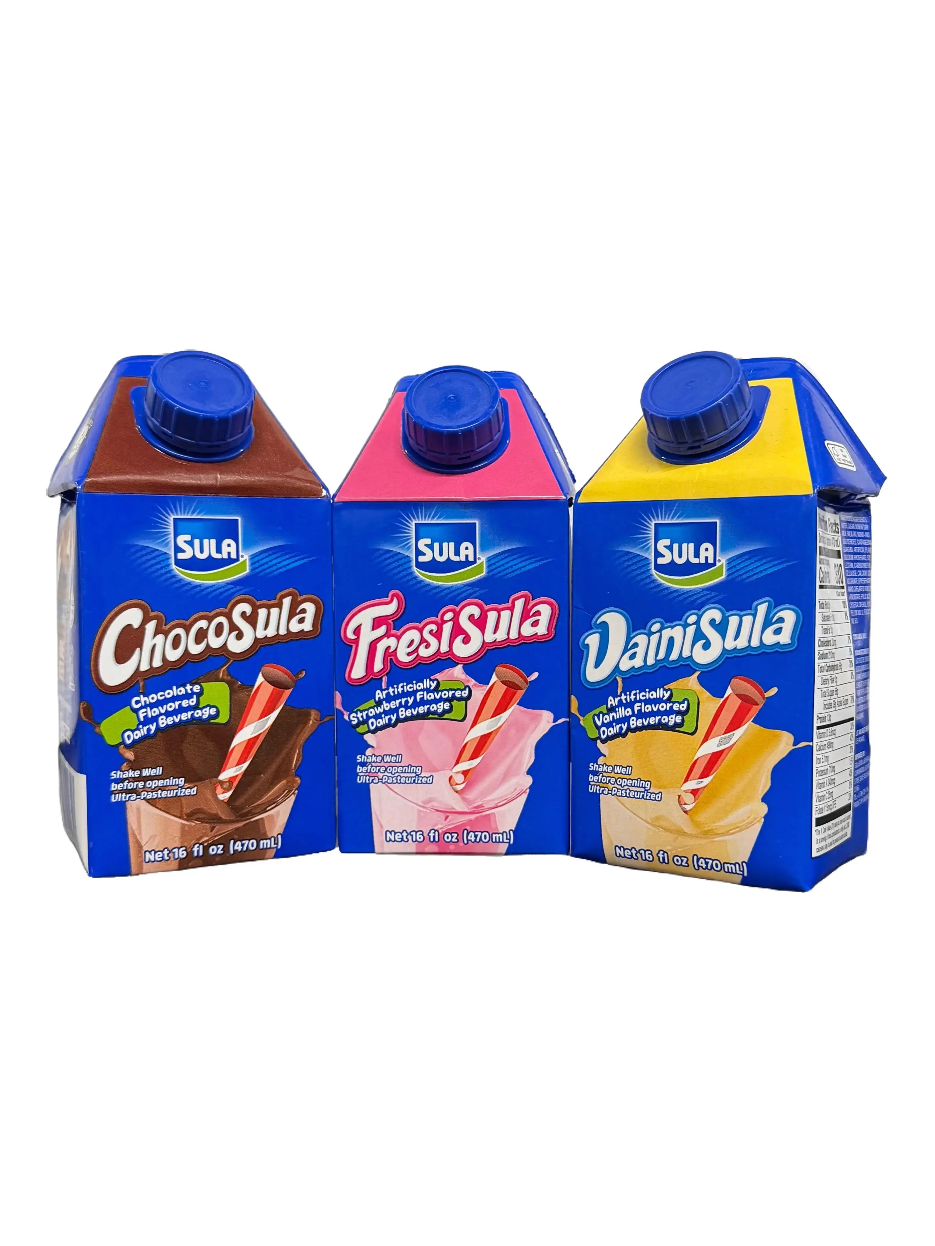 3 MALTEADAS SULA 16 OZ FL. CHOCOLATE, FRESA, VAINILLA