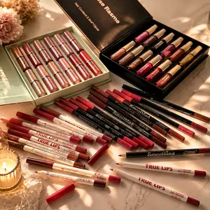 Lip Makeup Gift Set  Women's 24-Color Glossy Lip Gloss & 24-Piece Lip Liner Cosmetic Set, Nude Pink Brown Red Makeup Gift Set Flawless
