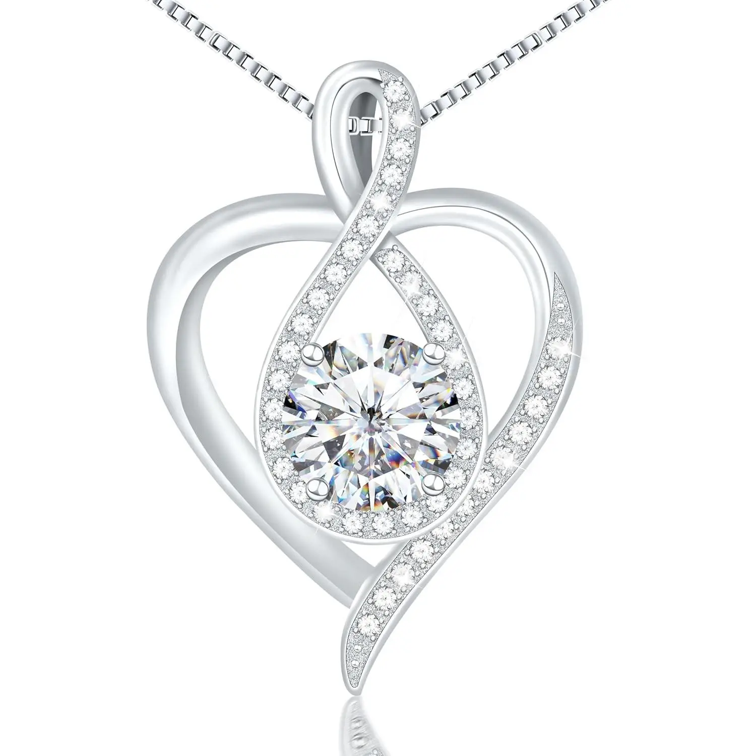 925 Sterling Silver Infinity Heart Necklace for Women, Rhodium Plated Cubic Zirconia Pendant Gift for Girlfriend Wife Mom - Anniversary Valentine's Day Birthday Present with Elegant Gift Box