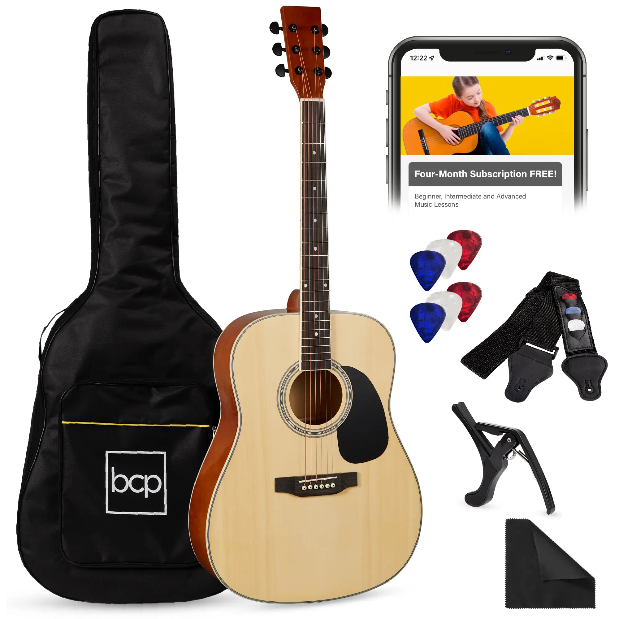 Best Choice Products 41in Full Size All-Wood Acoustic Guitar Starter Kit w/ Gig Bag, Pick, Strap, Rag