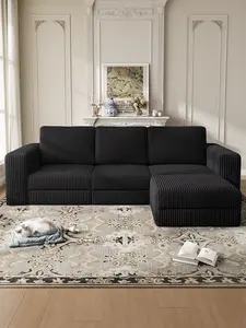 【Valentine's Day gift】ONBRILL 3 Seater 110" Comfy Corduroy Cloud Modular Couch with Chaise(2 Packages Shipping), L-Shaped Sectional Sofa Couch with Deep Seat, Modern Upholstered Couches for Livingroom Bedroom Furniture, No Assembly Required,DIY,Breathable