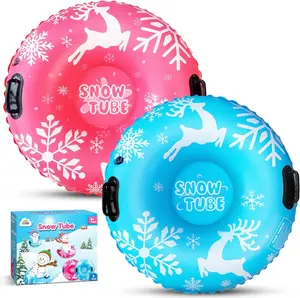 ZMLM Snow Tubes for Kids, Plastic Snow Sleds with Handles, Inflatable Blow Up Sled Set for Sledding, 2 Pack 36” Snow Tube Heavy Duty, Winter Outdoor Christmas Toys for Boys Girls Ages 6 7 8 9 10