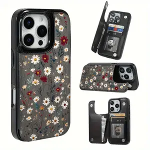 Gray small floral pattern, practical TPU mobile phone case design with card slot function, can store bank cards, bus cards and other cards, suitable for iPhone 17 16 15 14 13 12, Samsung and other series models, can be given as a gift to friends or family