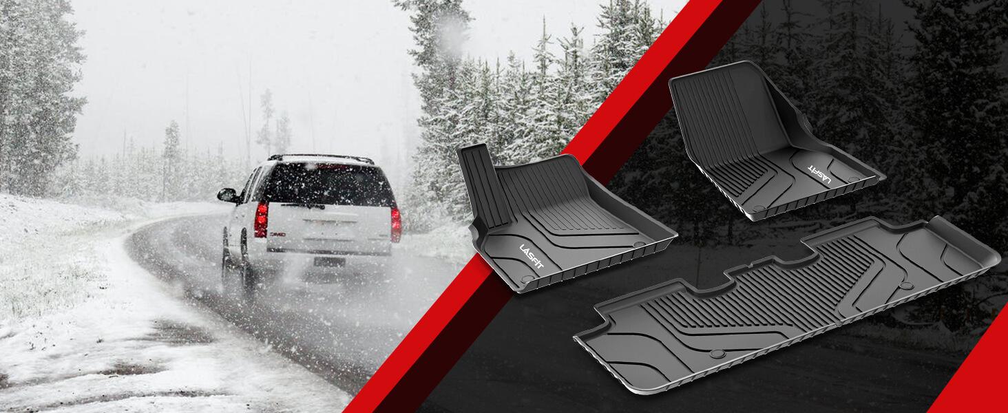 LASFIT Floor Mats for 2023 Tesla Model Y 2022 2021 2020 5 Seats, All Weather TPE Car Mats Custom Fit Floor Liners, Front and Rear 2 Rows Set