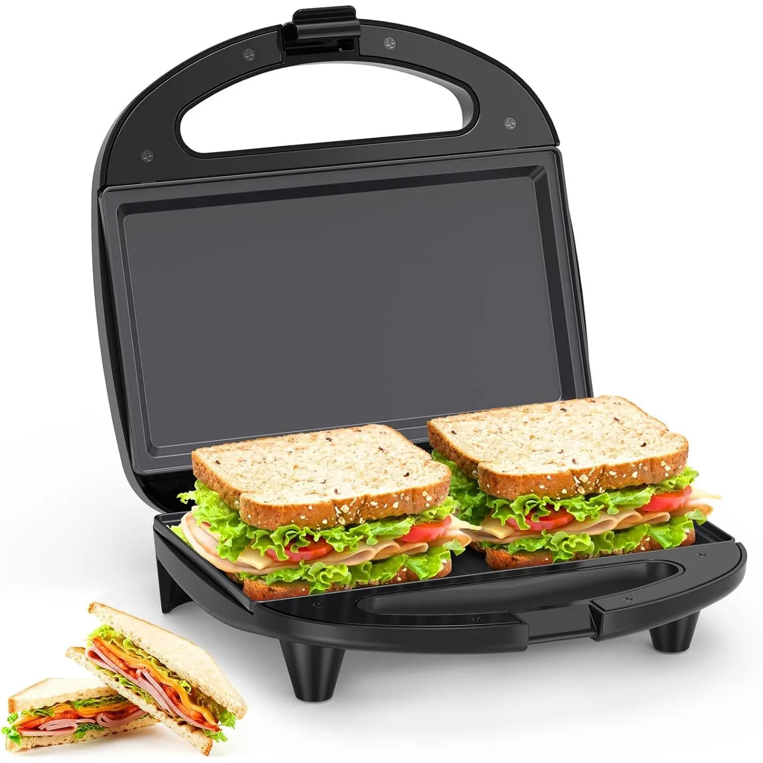 ABS07 Sandwich Maker, 2 Slice Grilled Cheese Maker with Non-stick Flat Plates, Indicator Lights, Cool Touch Handle, Easy to Clean and Store, 750 W shaq branded panini press indoor  electric crepe