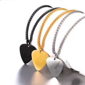 Suplight Stainless Steel Black Guitar Pick Necklace for Men Waterproof Guitar Picks Holder Pendant Musical Guitarist Jewelry Gift for Women Men