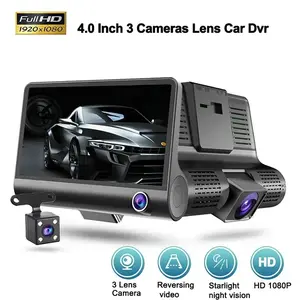 3 Camera Car Dash Cam, Car Dashboard Camera, 1080P HD, 4.0 Inch Screen, Video Recorder, Car Dvr, Box, Rear View Camera, Suitable for Cars