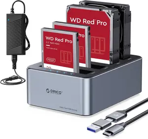 ORICO USB-C Hard Drive Docking Station with Offline Clone 4 Bay Aluminum USB 3.2 Gen 1 for 2.5''/3.5'' SSD HDD Up to 20TB(4*20) -6646C3