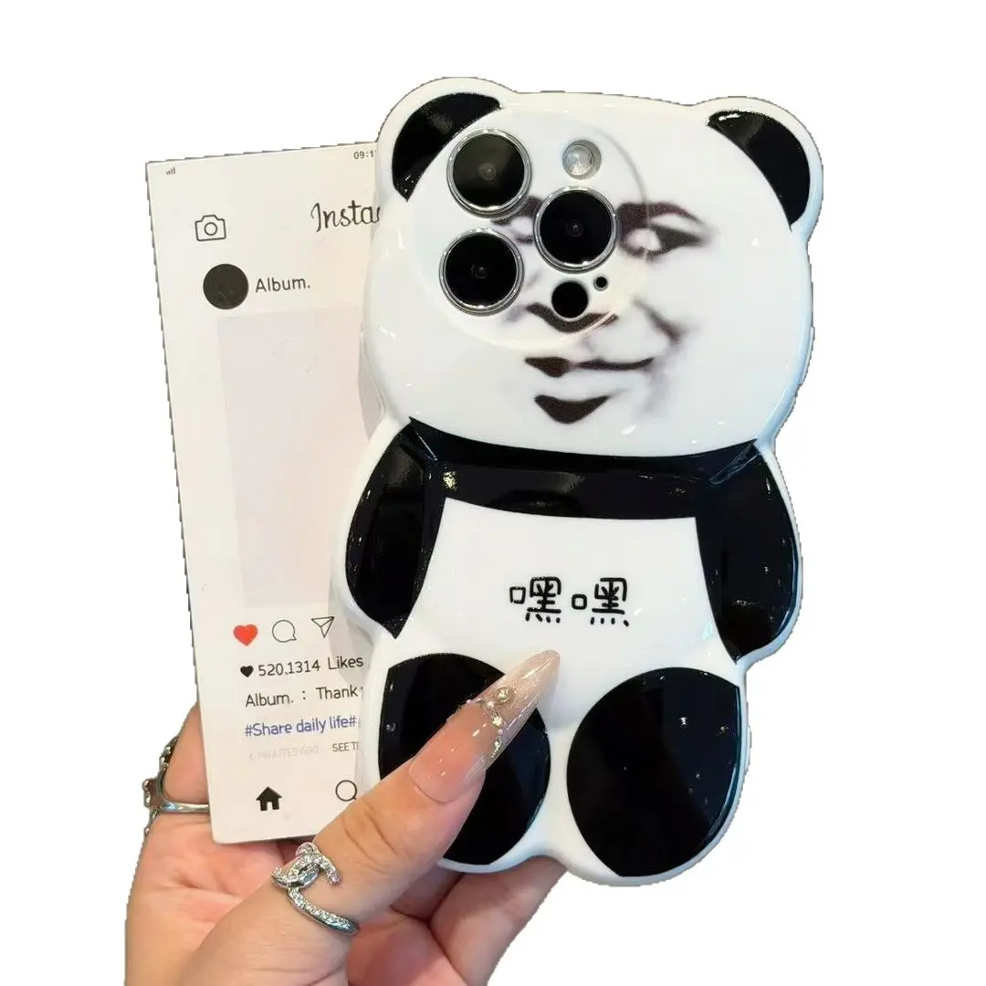Funny Panda Phone Case, 3D Silicone Smartphone Cover with Drop Protection, Personalized Humorous Accessories for iPhone 17-13 Series, Cellphone, Casing, Devices, Hehe Panda Head, Shockproof
