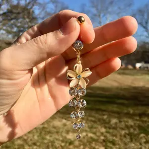 Crystal Flower Dangle Belly Button Ring