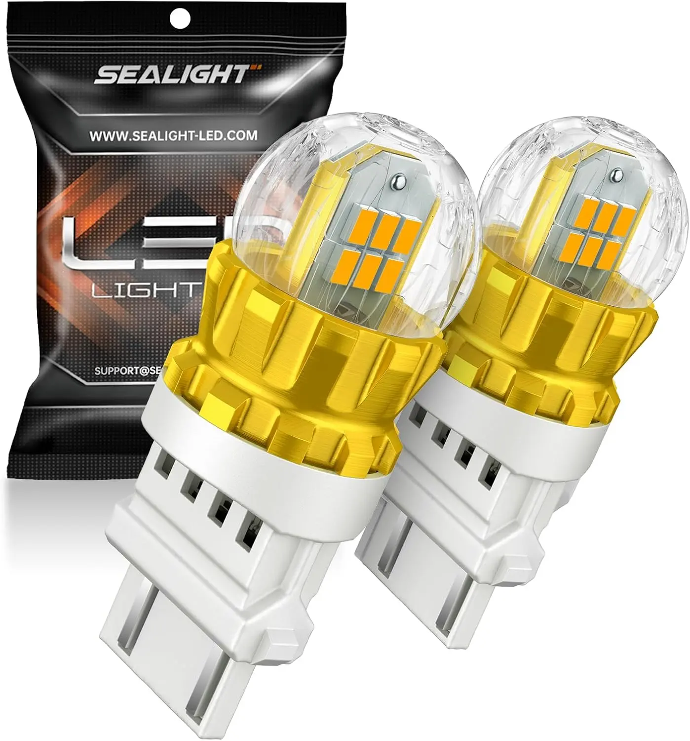 SEALIGHT 3156 3157 LED Bulb Amber Yellow with External Resistor,3056 3057 4057 4157 Super Bright T25 Bulbs 3020SMD with HD Projector for Front Rear LED Turn Signal Blinker Marker Parking Lights,2PCS, FathersDayGift