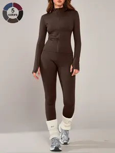 Women's Sporty Yoga Set, High Waist Tight-Fitting Pants, Breathable Long Sleeve Jacket, Fall & Winter Gym Outdoor Running, Yoga Clothes Set