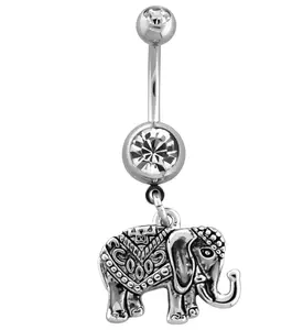 Decorated Elephant Dangle Stainless Steel Belly Button Ring