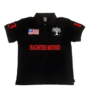 Haunted Mound Polo Shirt America Retro Street Hip Hop Short Sleeve Shirt Y2k Men Casual Embroidery Cotton Top Baseball Clothing