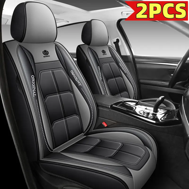 Universal Car Seat Cover Comfortable Durable Protector for All Cars 2PCS Black Leather Look