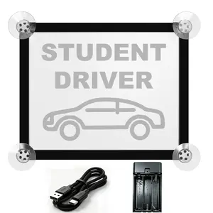 LED Sign for Student Drivers Night Driving, Acrylic Panel with Premium Amber Light, Suction Cup Car Interior Accessory,glow light,car lamp,Ideal gift from parents to kids & graduation present