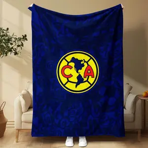 1pc Flannel Blanket with Club América Logo, Blue and Yellow Contrast Design, World Cup Fan Must-Have,Suitable for beds and sofas can also be given as a gift