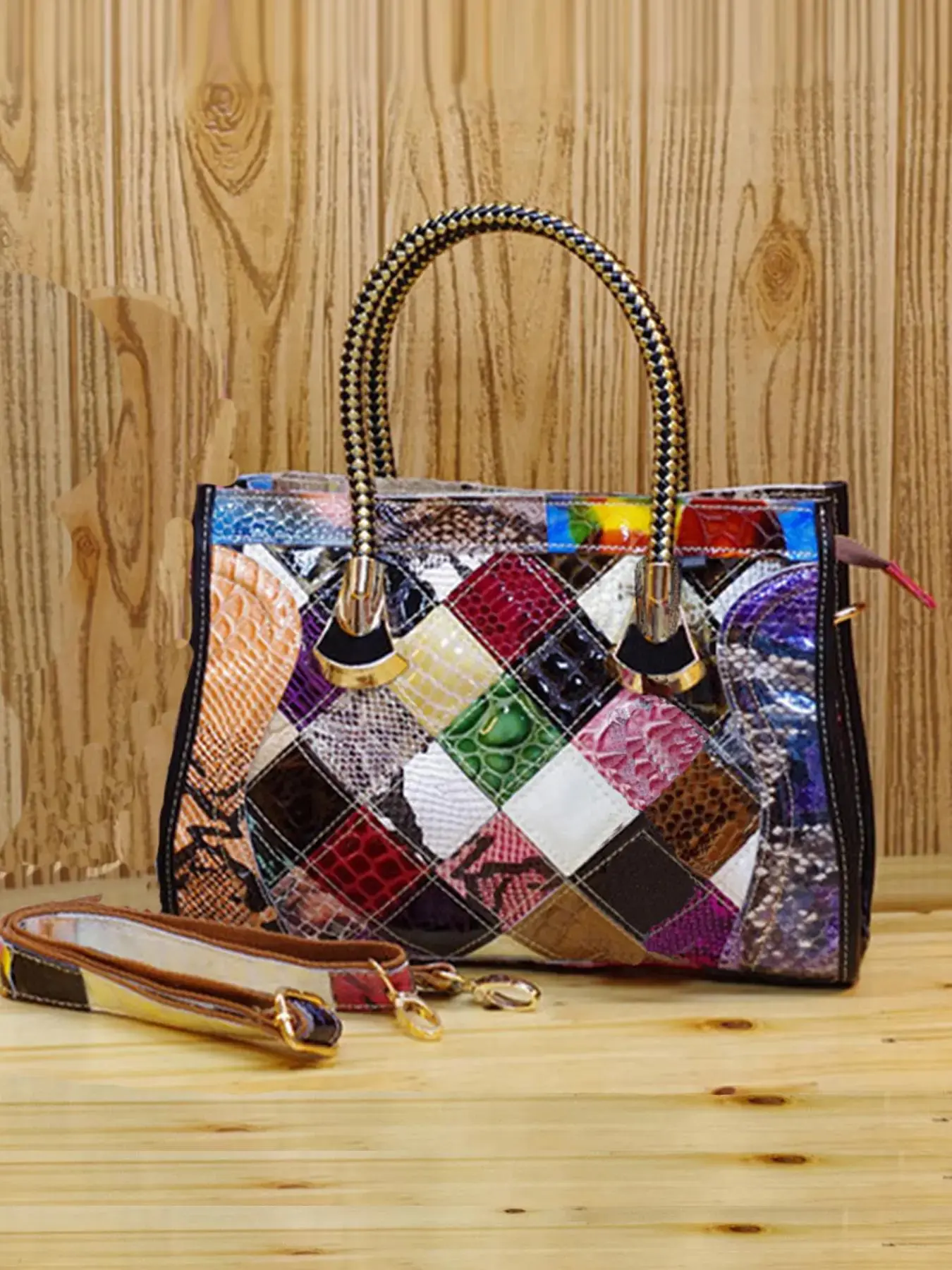 Genuine Leather Handbags Colorful Purses Colorblock Purse for Women Fashionable Crossbody Bag Multi-color Tote Purse Designer Hobo Trendy Shoulder Bag Color Blocked Bag