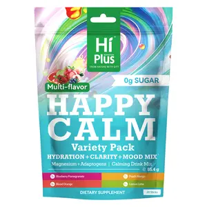 HiPlus HAPPY CALM-Raspberry Lemonade,Calming Drink Powder with L-Theanine,KSM-66 Aloe Vera,Magnesium Glycinate,and Vitamin D3|Supports Cortisol Balance, Mood,and Sleep,Helps Manage Episodic Stress | Vegan, Non-GMO,Sugar-Free,Pack of 20 (On-the-Go) Organic